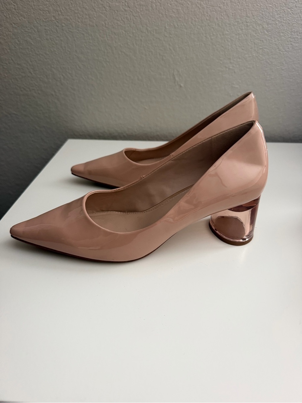 Kelly & Katie Blush Patent Pointed-Toe Block Heel Pumps